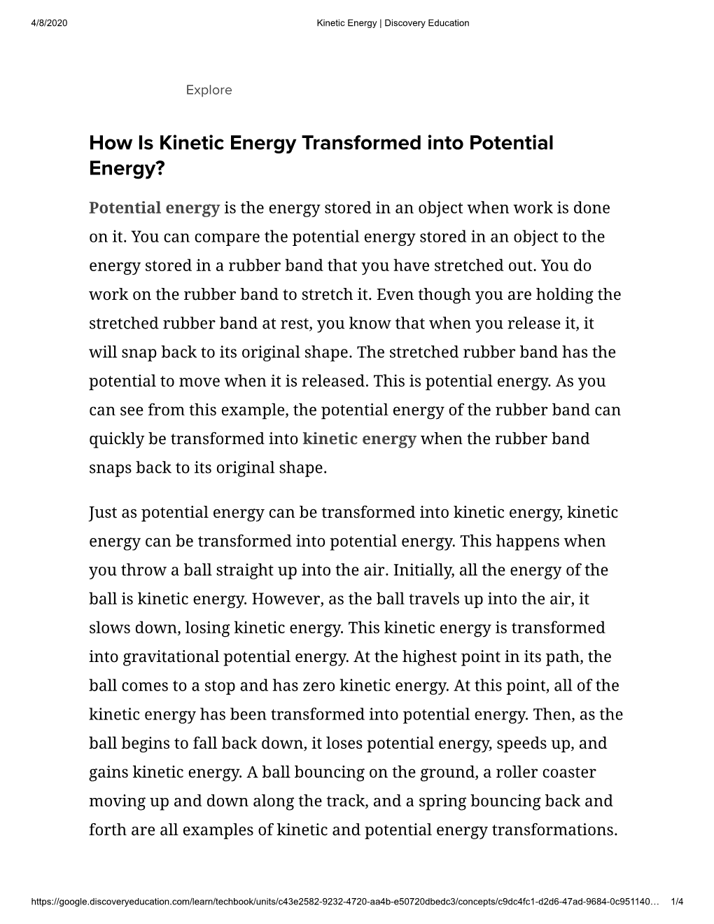 How Is Kinetic Energy Transformed Into Potential Energy?