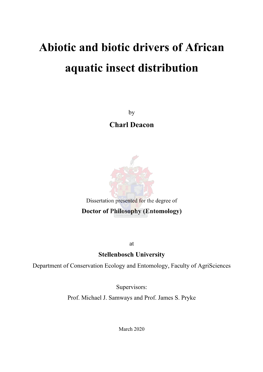 Abiotic and Biotic Drivers of African Aquatic Insect Distribution