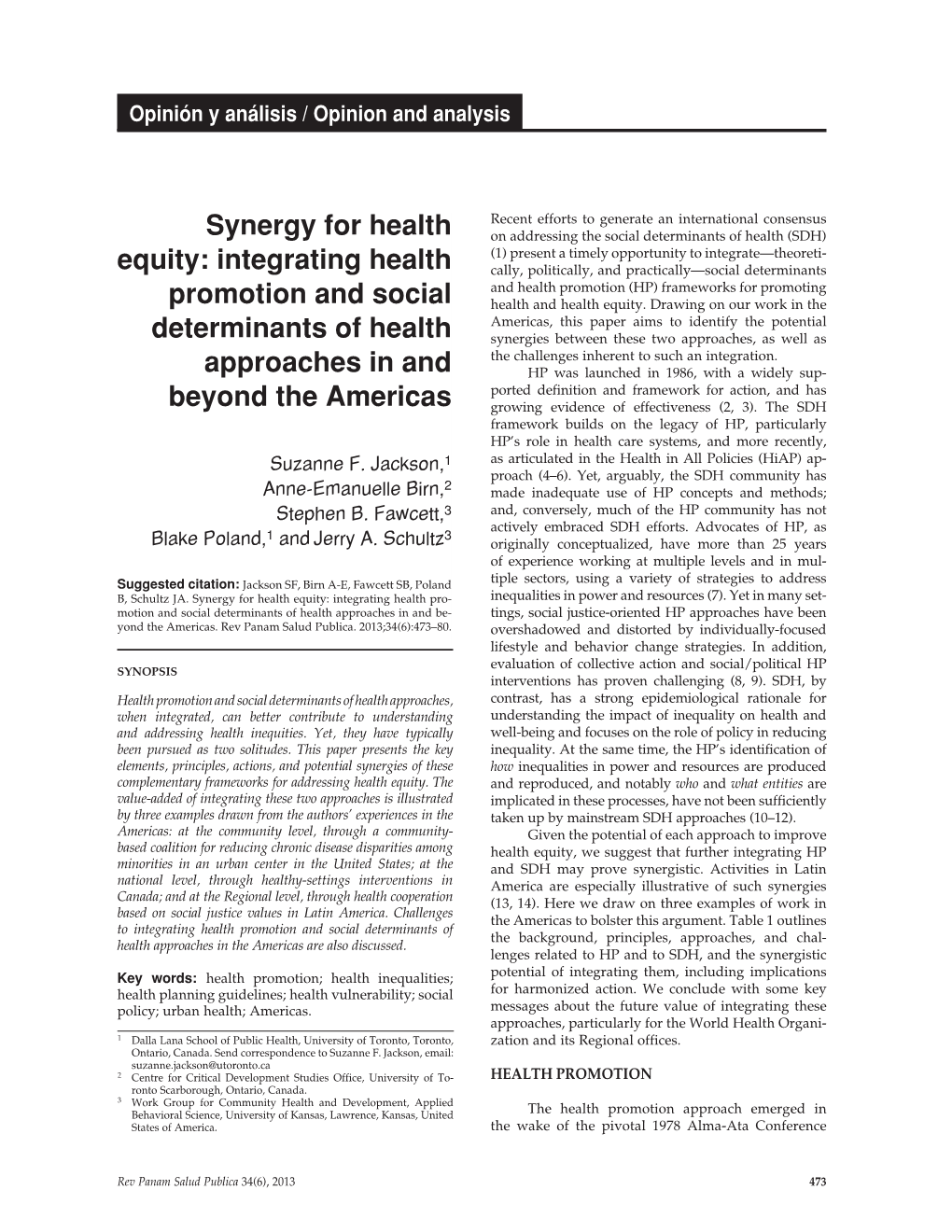 Synergy for Health Equity: Integrating Health Pro- Inequalities in Power and Resources (7)