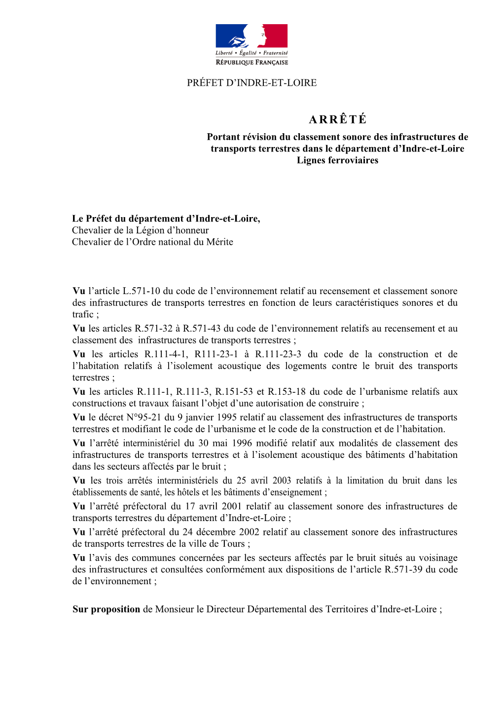 07-4-1 Arrêté Portant Révision Du Classement Sonore Des