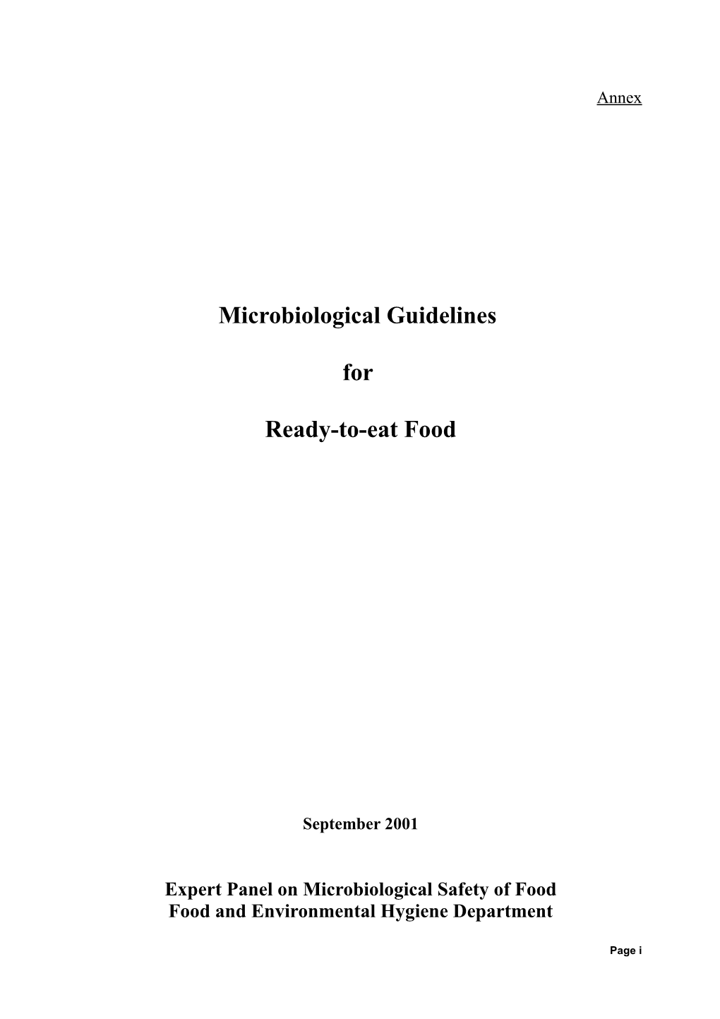 Microbiological Guidelines For Ready-To-Eat Food