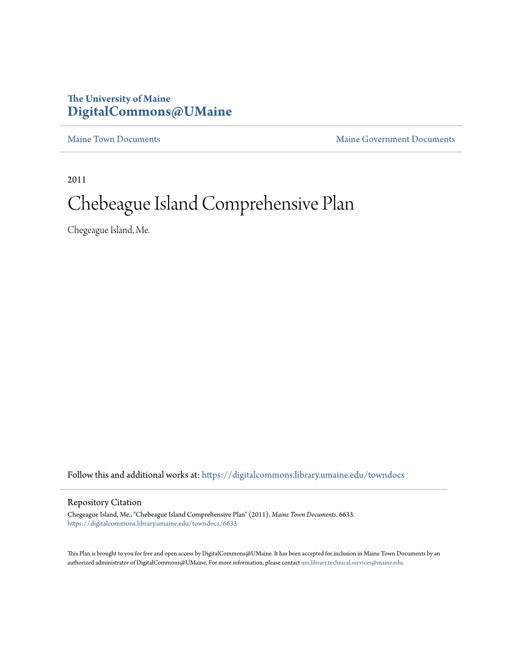 Chebeague Island Comprehensive Plan Chegeague Island, Me