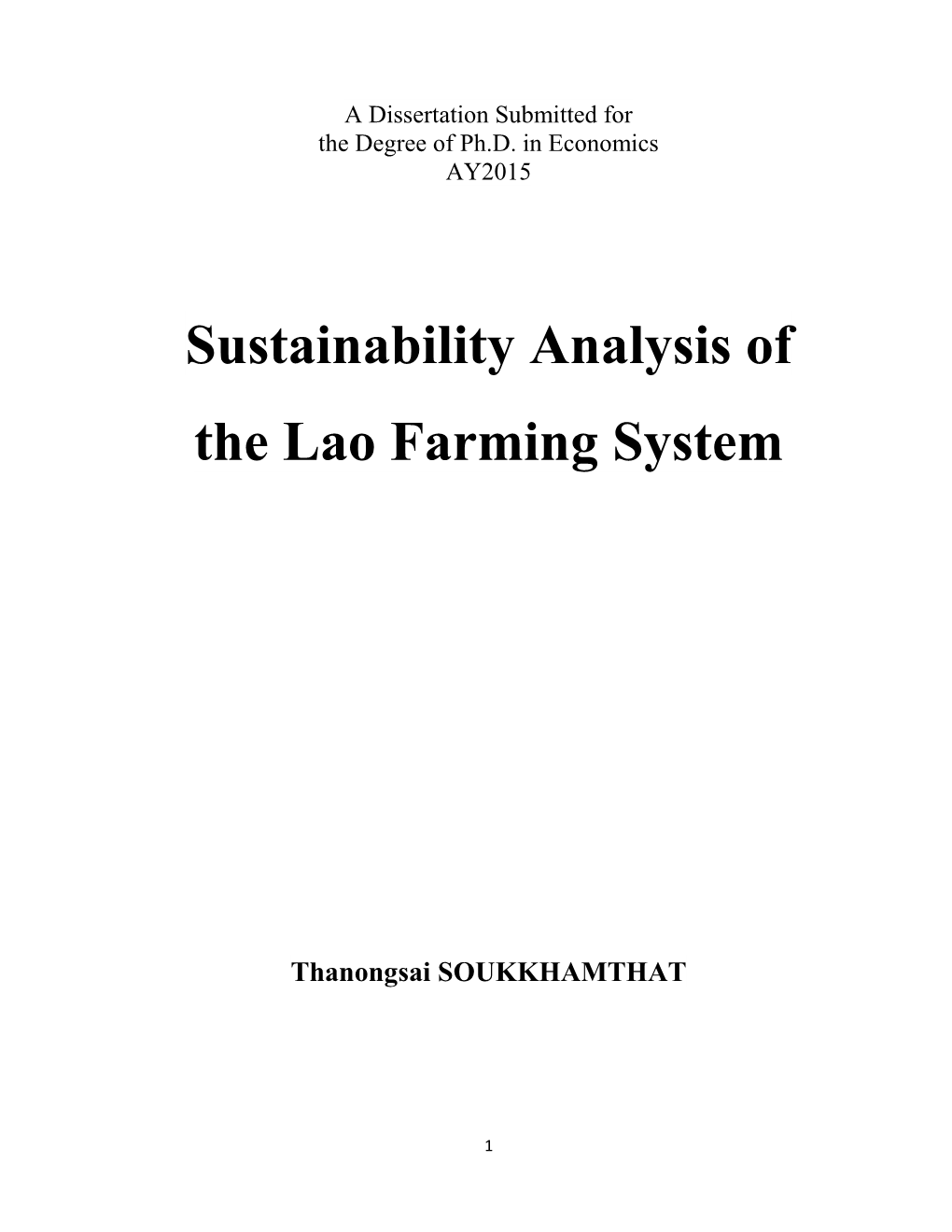Sustainability Analysis of the Lao Farming System