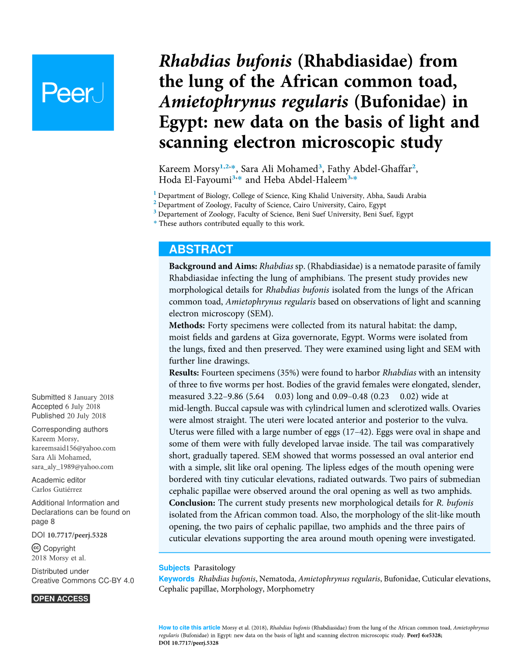 From the Lung of the African Common Toad, Amietophrynus Regularis (Bufonidae) in Egypt: New Data on the Basis of Light and Scanning Electron Microscopic Study