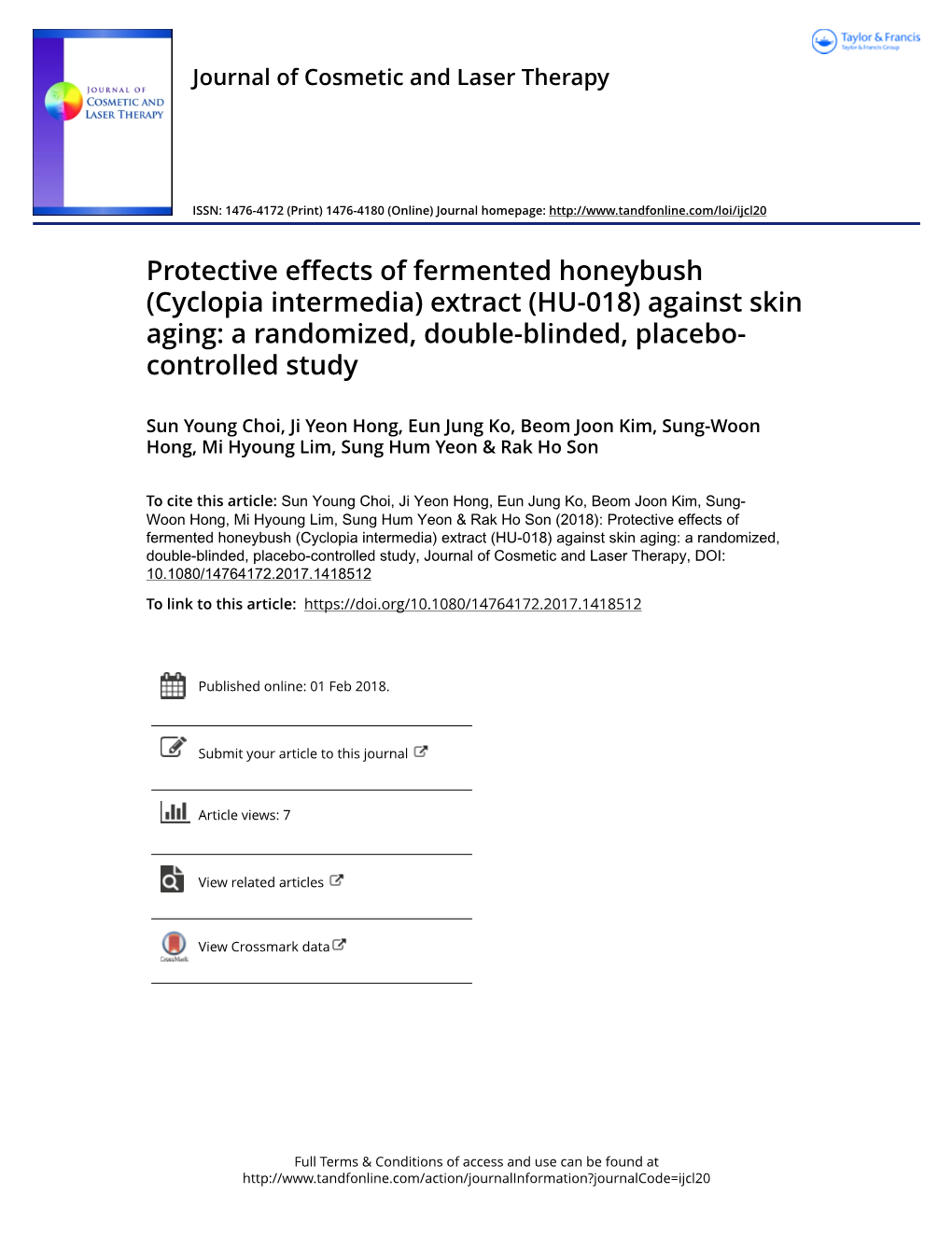 Protective Effects of Fermented Honeybush (Cyclopia Intermedia) Extract (HU-018) Against Skin Aging: a Randomized, Double-Blinded, Placebo- Controlled Study