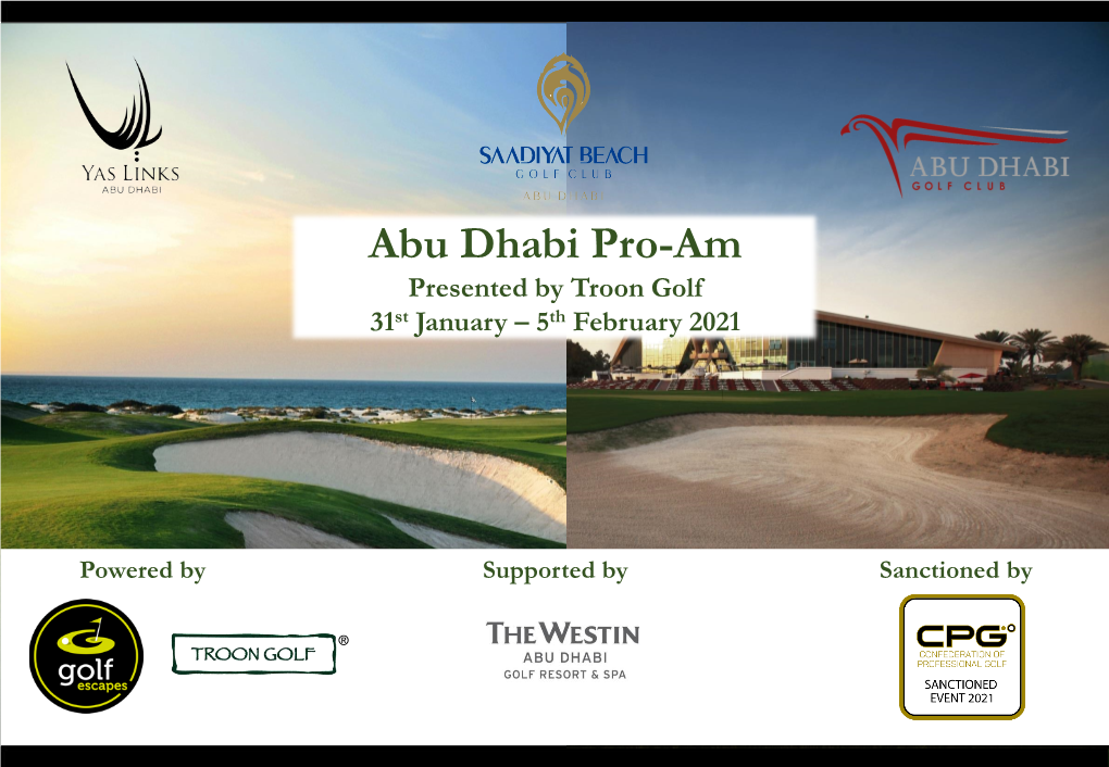 Abu Dhabi Pro-Am Presented by Troon Golf 31St January – 5Th February 2021