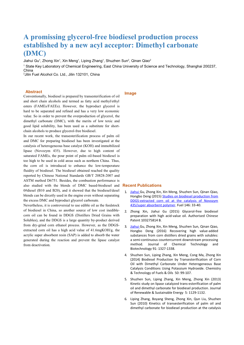 A Promissing Glycerol-Free Biodiesel Production Process Established by a New Acyl Acceptor