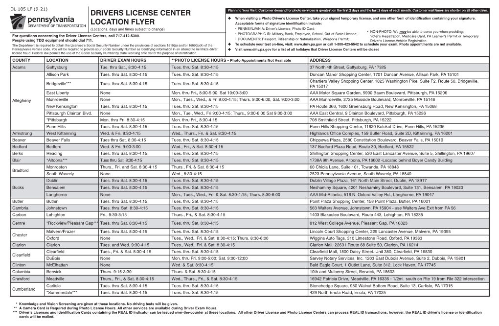 Drivers License Center Location Flyer