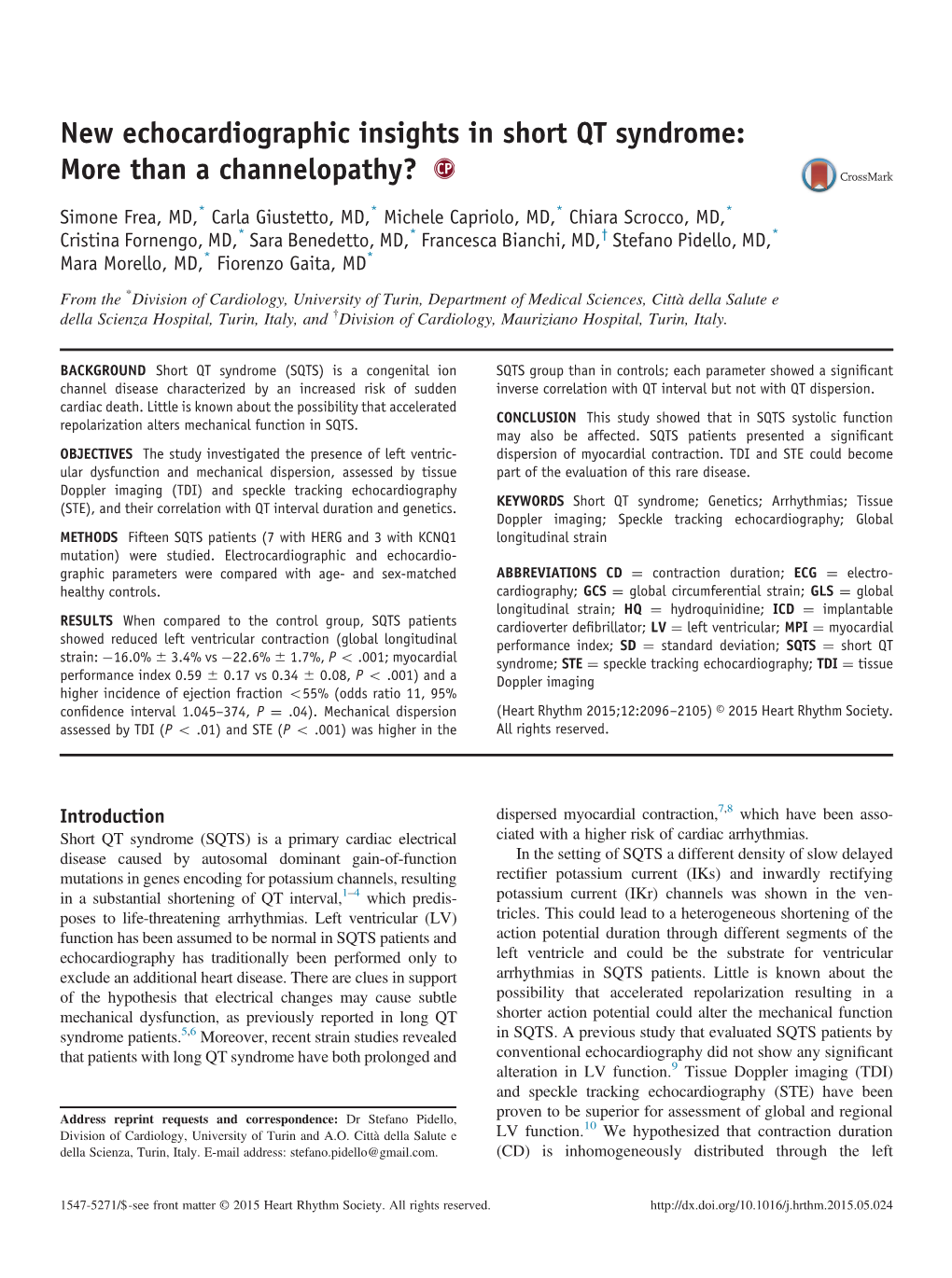 New Echocardiographic Insights in Short QT Syndrome More Than a Channelopathy?