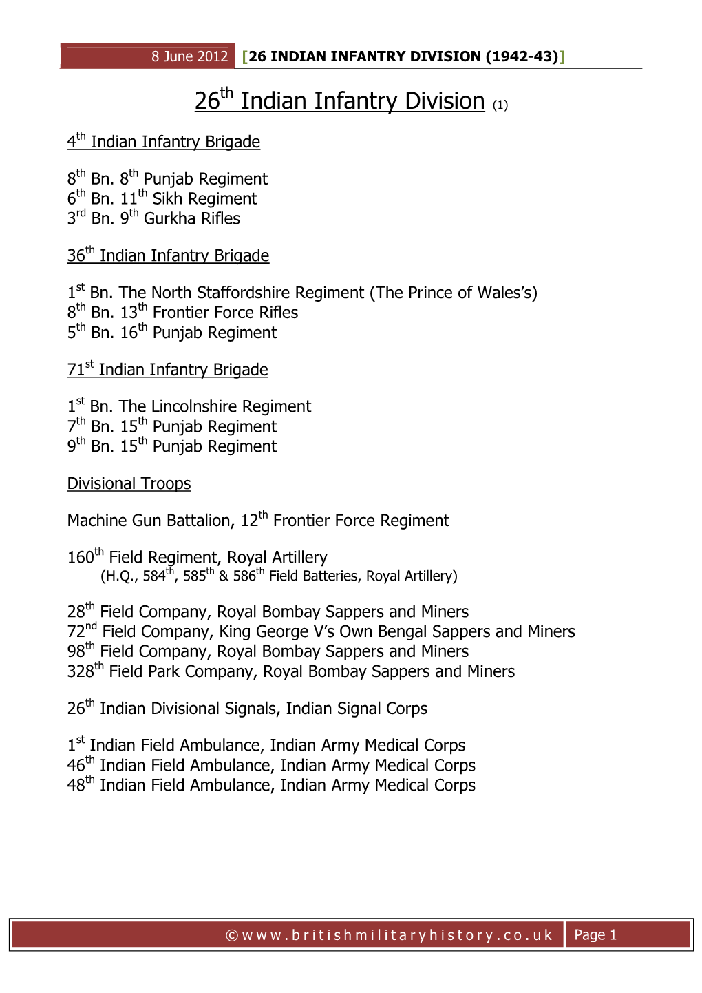 26Th Indian Infantry Division