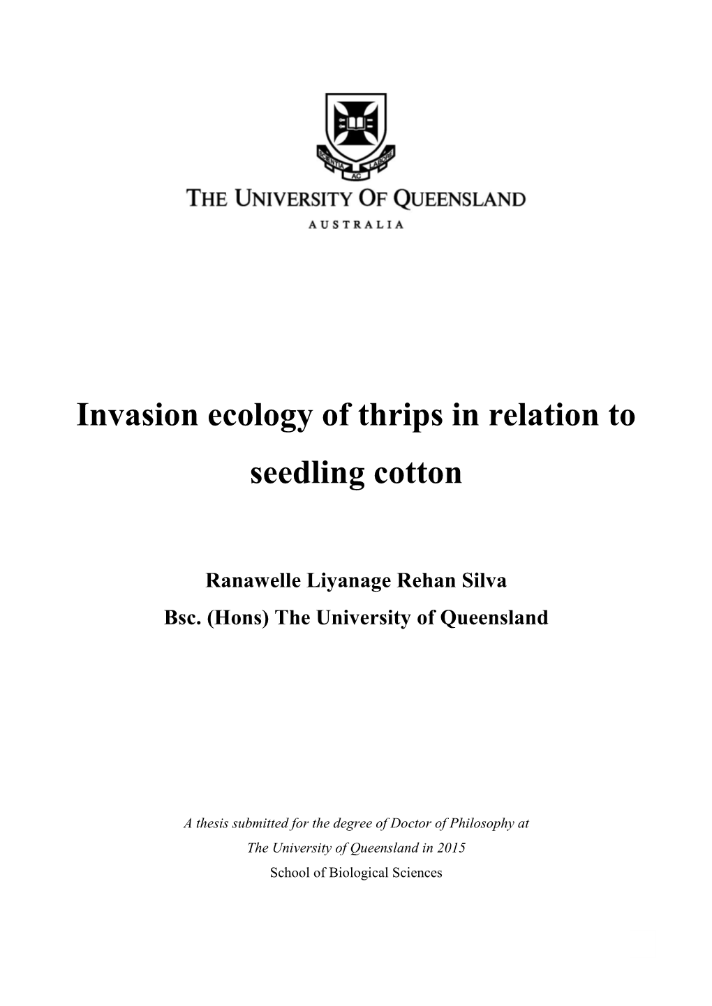 Invasion Ecology of Thrips in Relation to Seedling Cotton