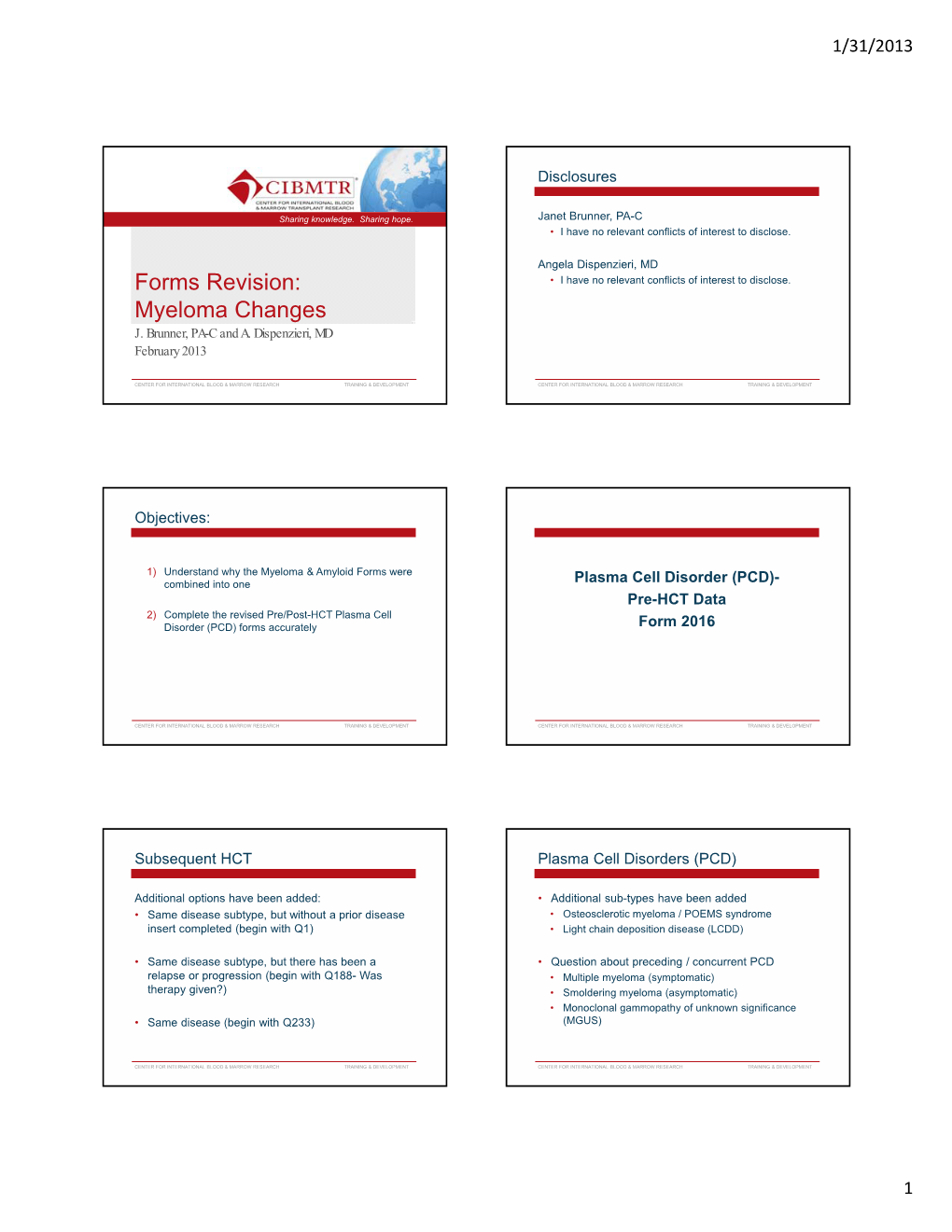 Forms Revision: Myeloma Changes