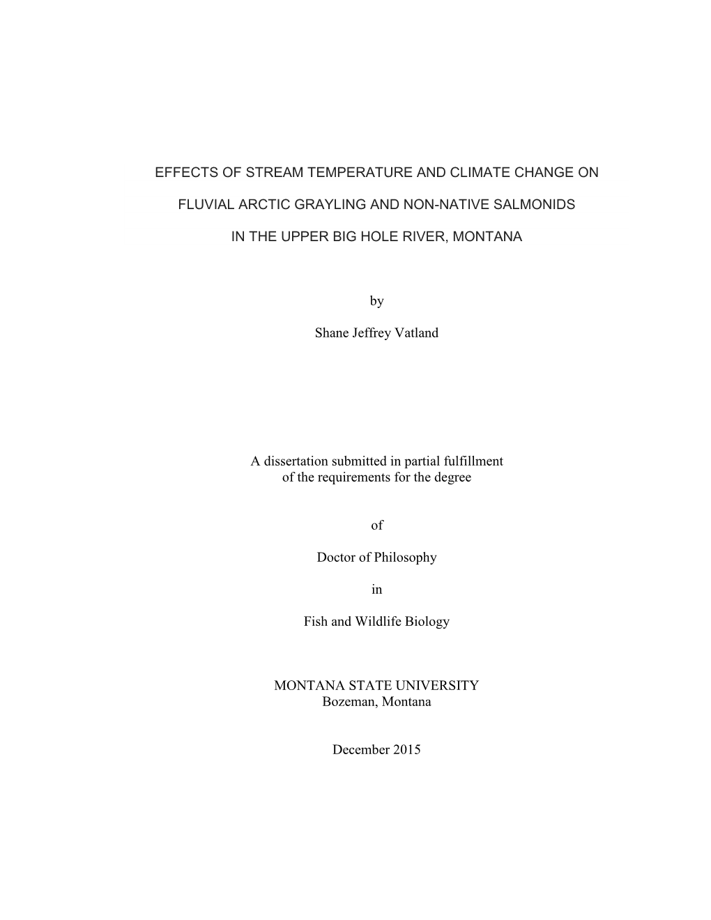 Effects of Stream Temperature and Climate Change On