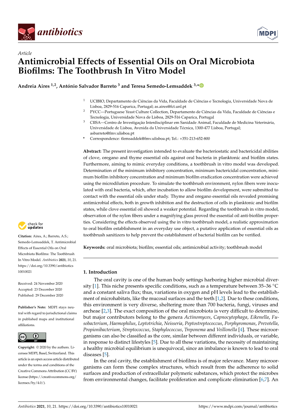 Antimicrobial Effects of Essential Oils on Oral Microbiota Biofilms