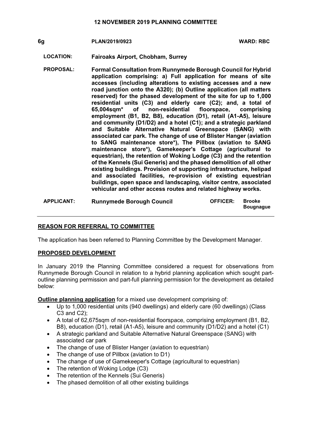 12 NOVEMBER 2019 PLANNING COMMITTEE 6G Fairoaks Airport