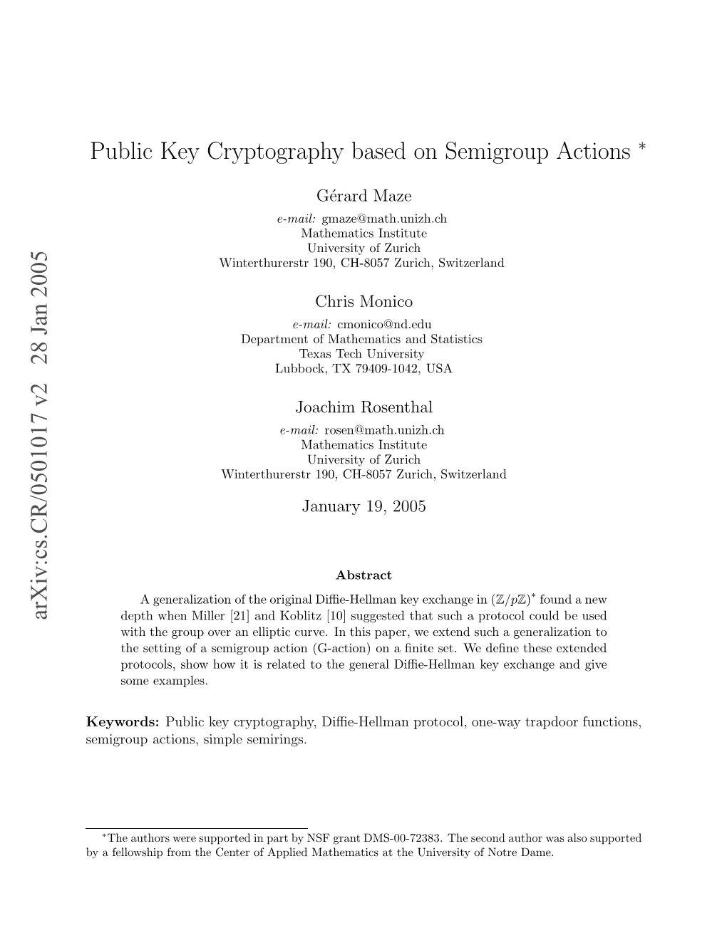 Public Key Cryptography Based on Semigroup Actions
