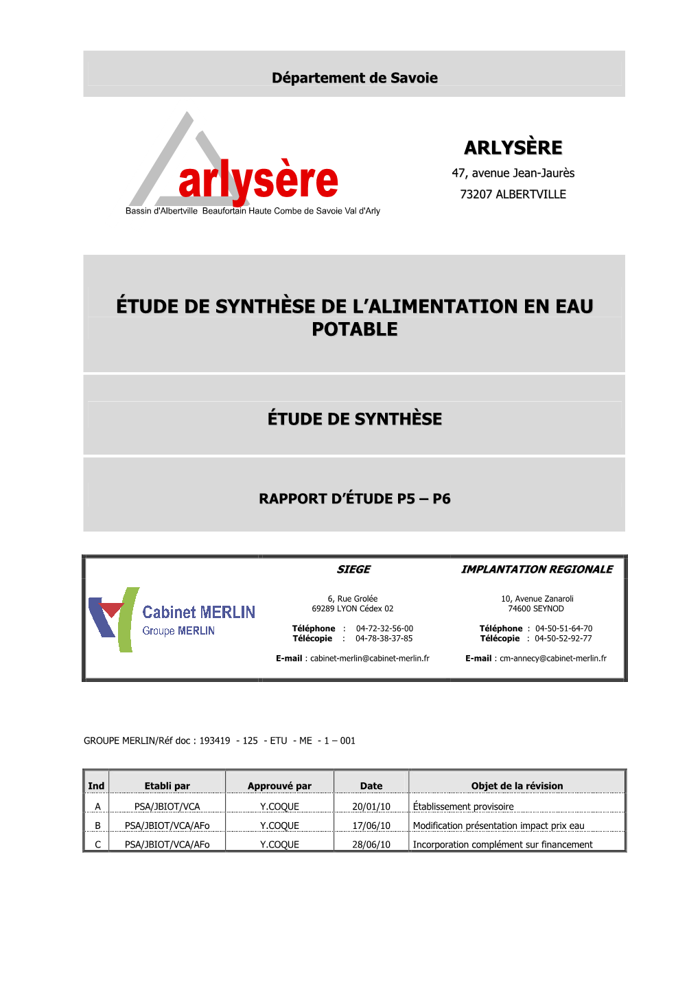 Arlysère Étude De Synthèse De L'alimentation En Eau