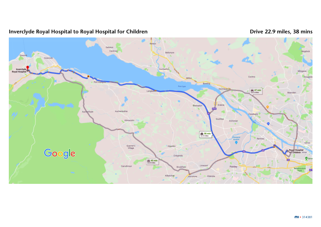 Inverclyde Royal Hospital to Royal Hospital for Children Drive 22.9 Miles, 38 Mins