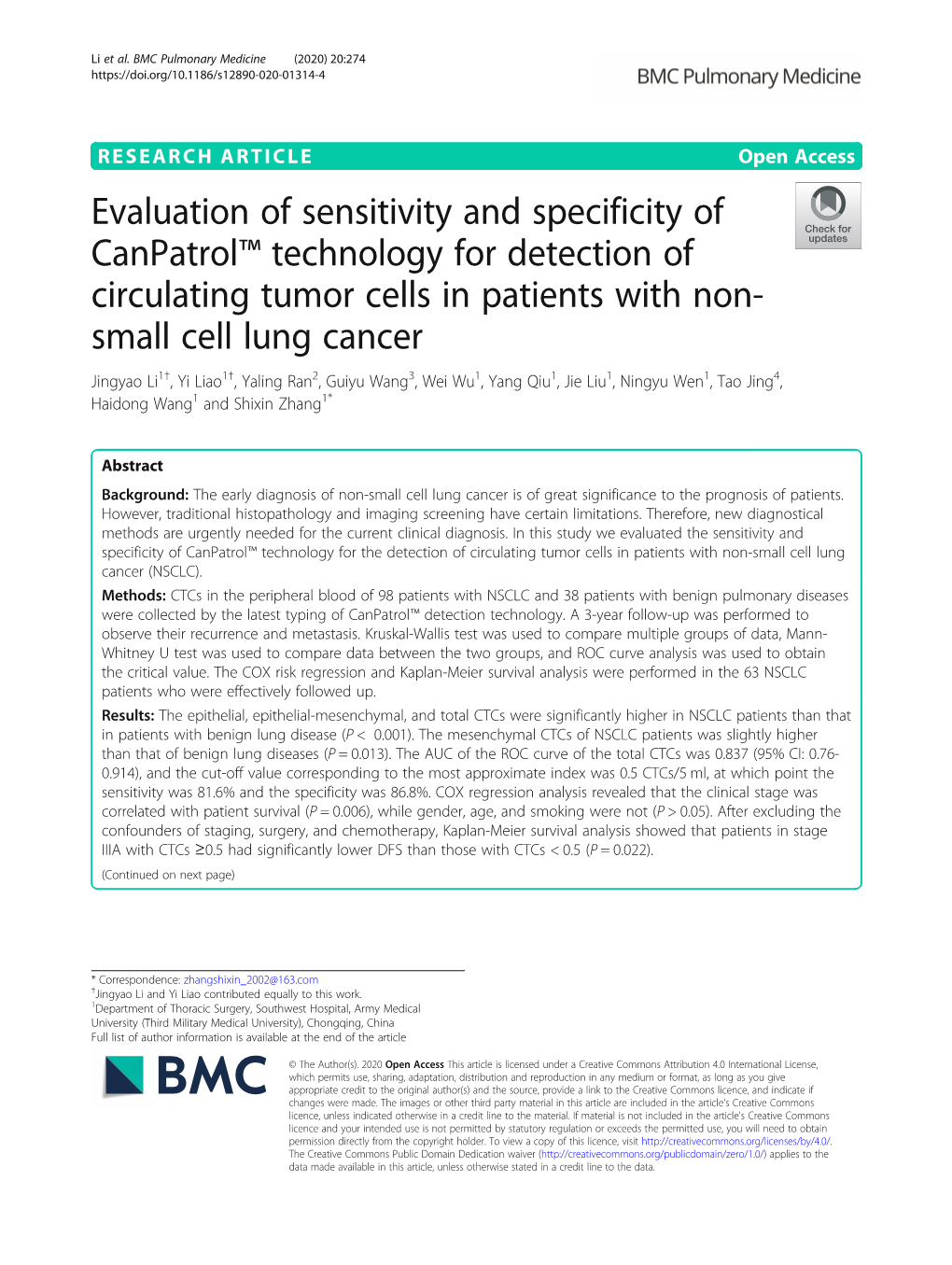 Evaluation of Sensitivity and Specificity of Canpatrol™ Technology For