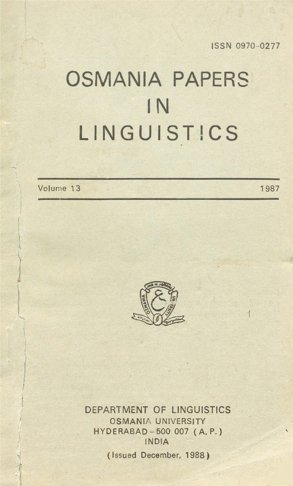 Osmania Papers in Linguistics