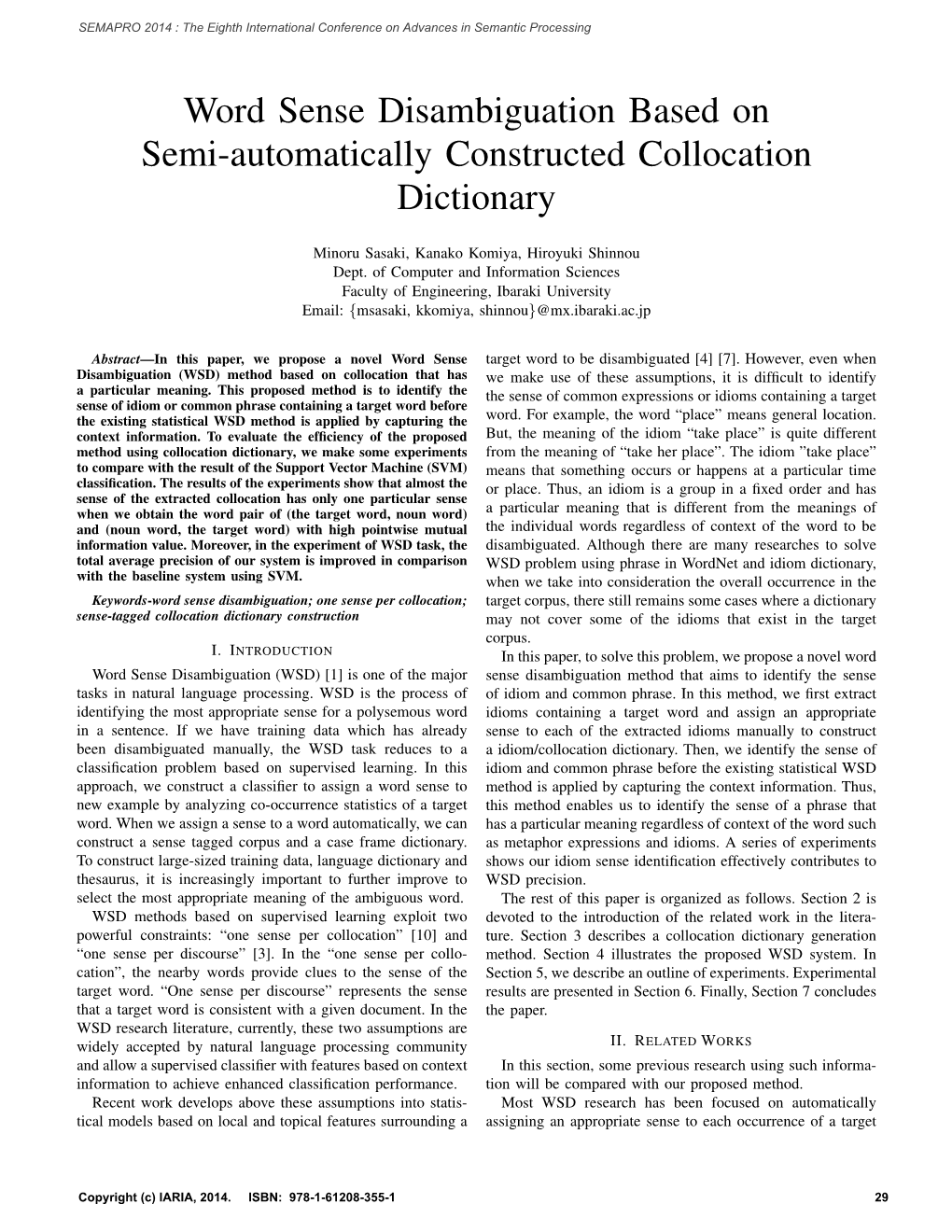 Word Sense Disambiguation Based on Semi-Automatically Constructed Collocation Dictionary