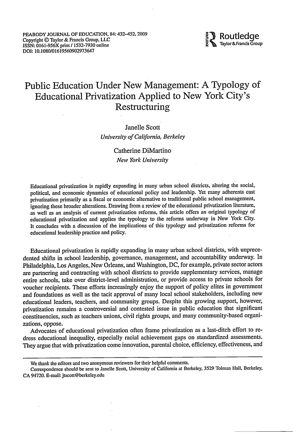 A Typology of Educational Privatization Applied to New York City's Restructuring