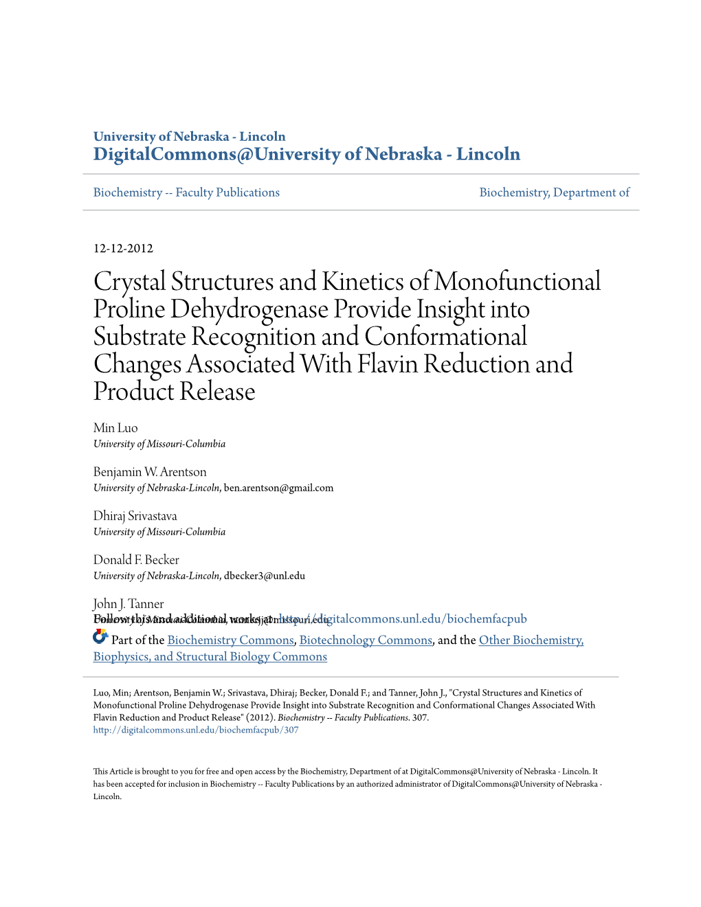 Crystal Structures and Kinetics of Monofunctional Proline