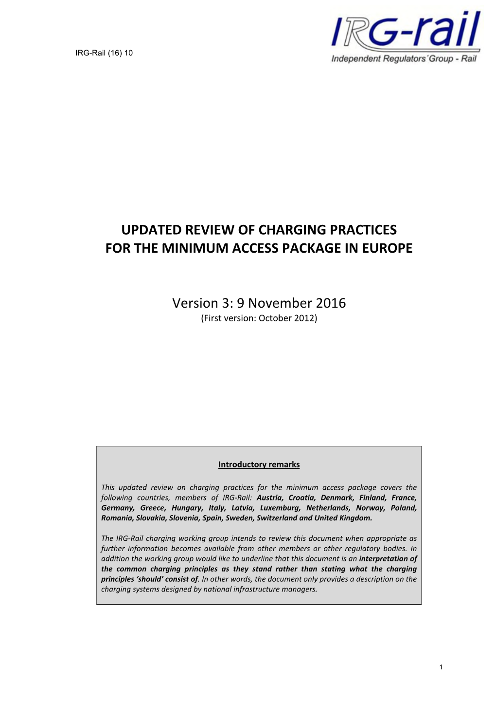 Updated Review of Charging Practices Minimum Access Package