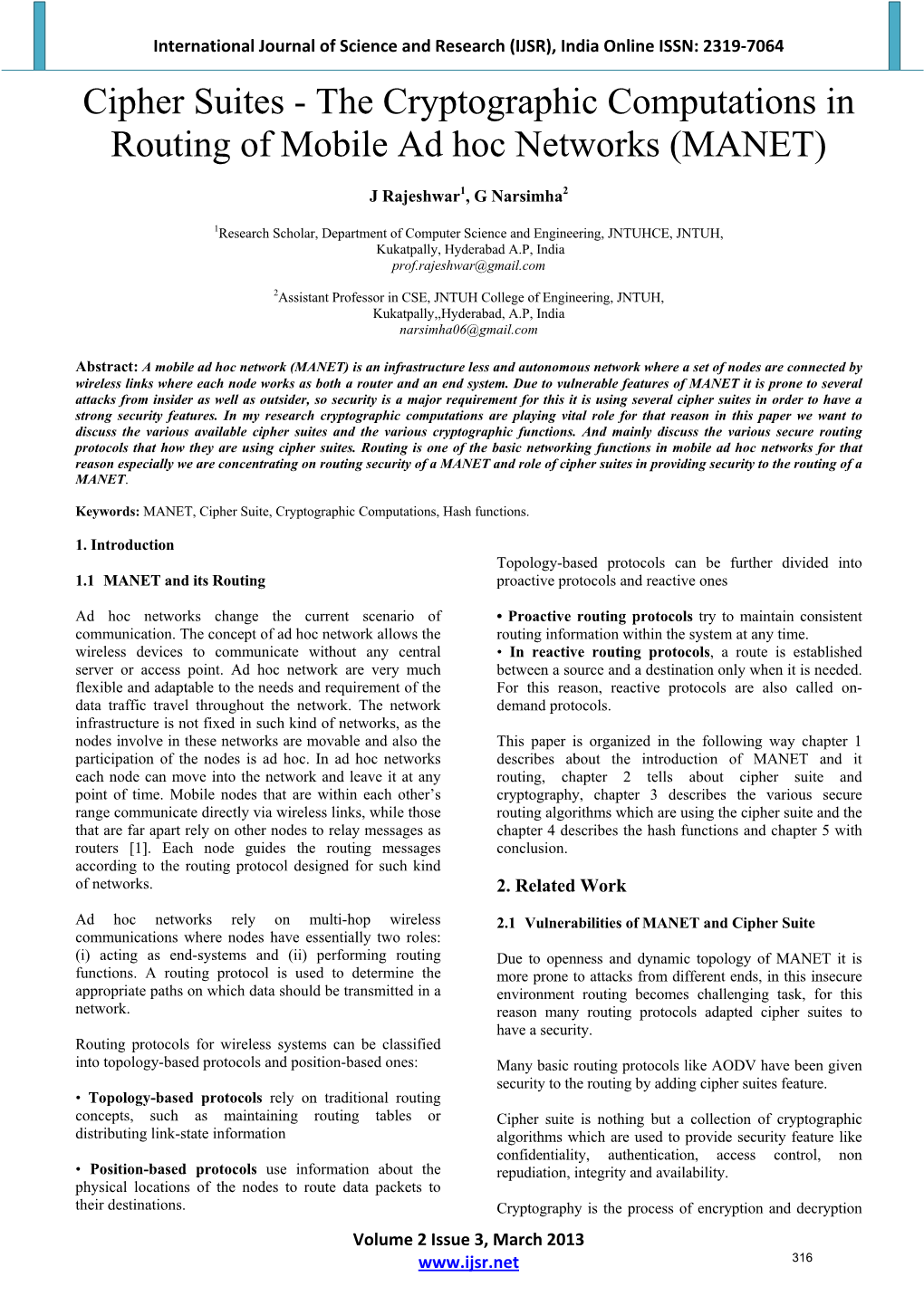 Cipher Suites - the Cryptographic Computations in Routing of Mobile Ad Hoc Networks (MANET)