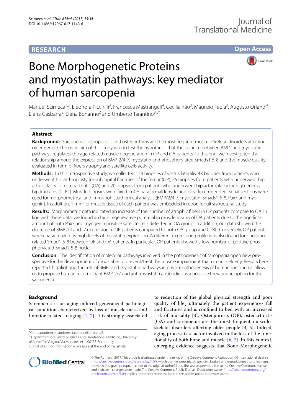 Bone Morphogenetic Proteins and Myostatin Pathways: Key Mediator of Human Sarcopenia