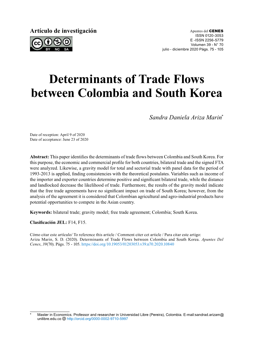 Determinants of Trade Flows Between Colombia and South Korea