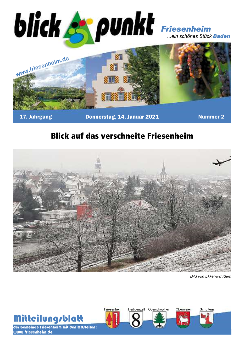 Mitteilungsblatt Der Gemeinde Friesenheim Mit Den Ortsteilen: 2 Blick Punkt Donnerstag, 14
