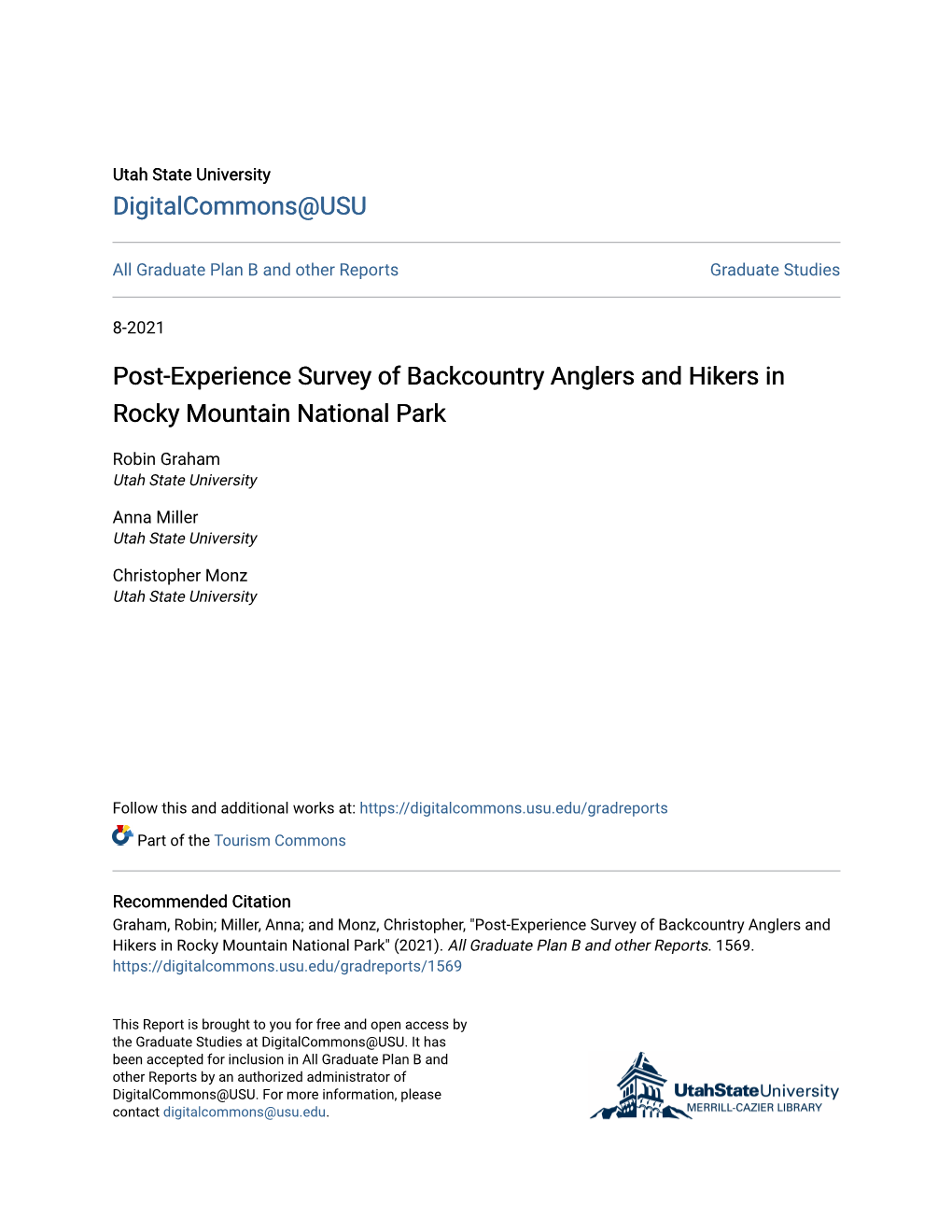 Post-Experience Survey of Backcountry Anglers and Hikers in Rocky Mountain National Park