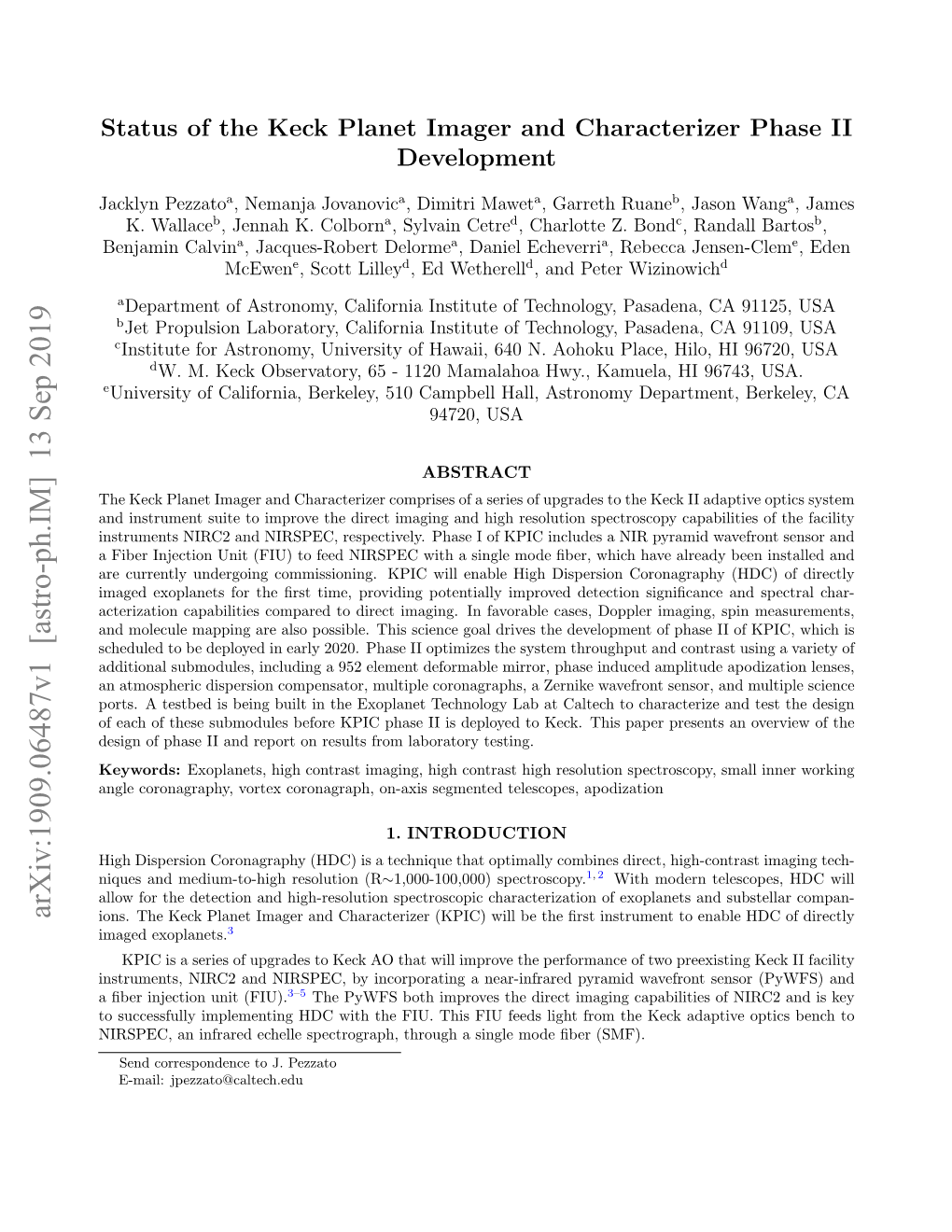 Status of the Keck Planet Imager and Characterizer Phase II Development