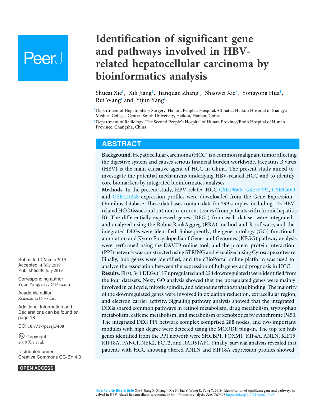 Identification of Significant Gene and Pathways Involved in HBV- Related Hepatocellular Carcinoma by Bioinformatics Analysis