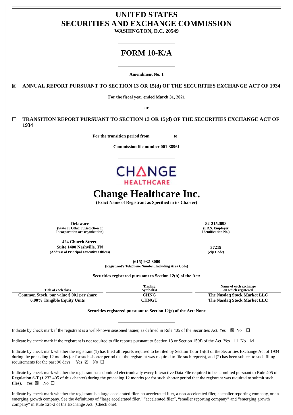 Change Healthcare Inc. (Exact Name of Registrant As Specified in Its Charter)