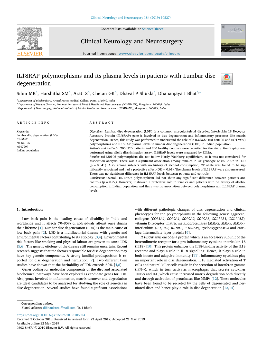 IL18RAP Polymorphisms and Its Plasma Levels in Patients With