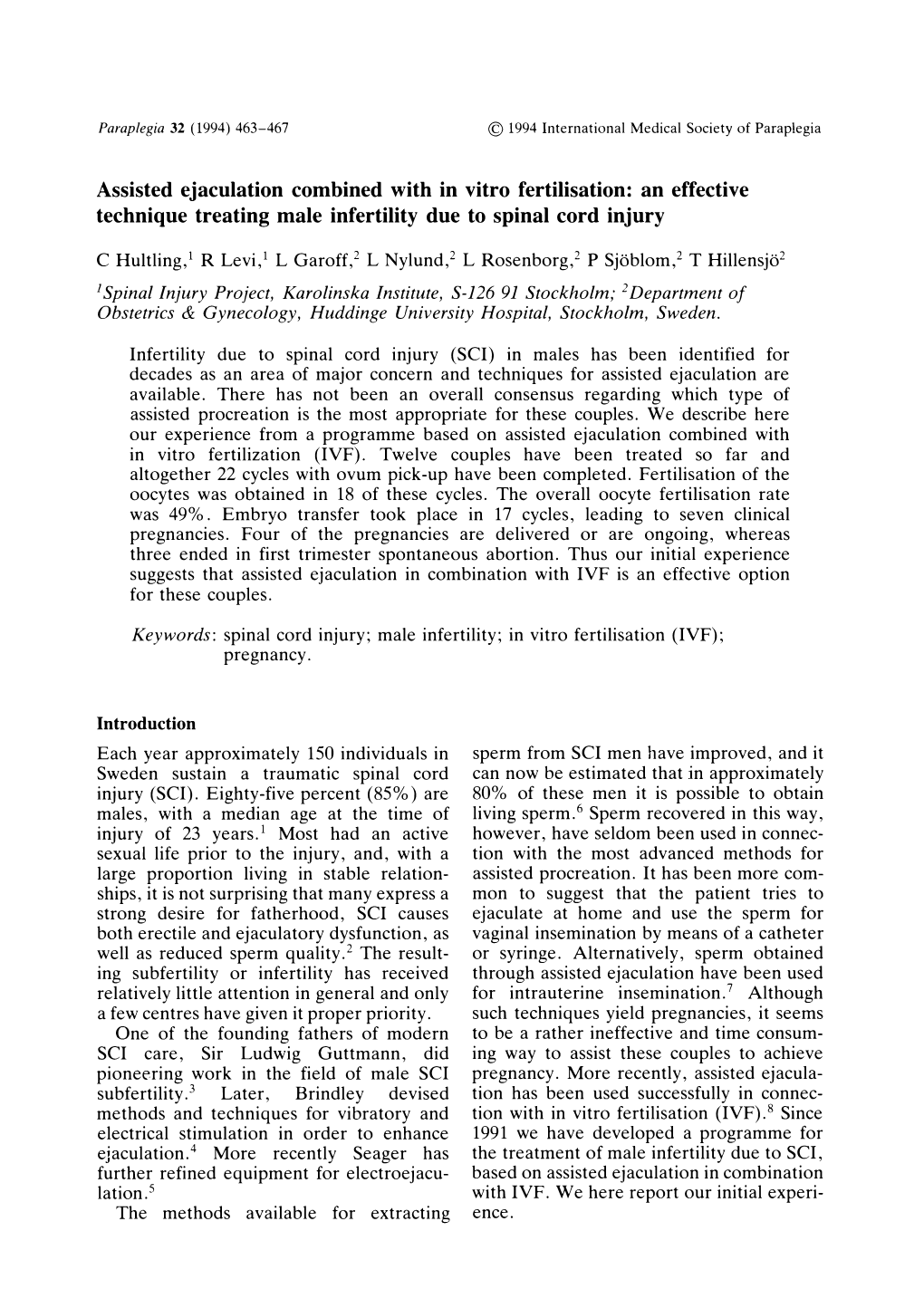 An Effective Technique Treating Male Infertility Due to Spinal Cord Injury