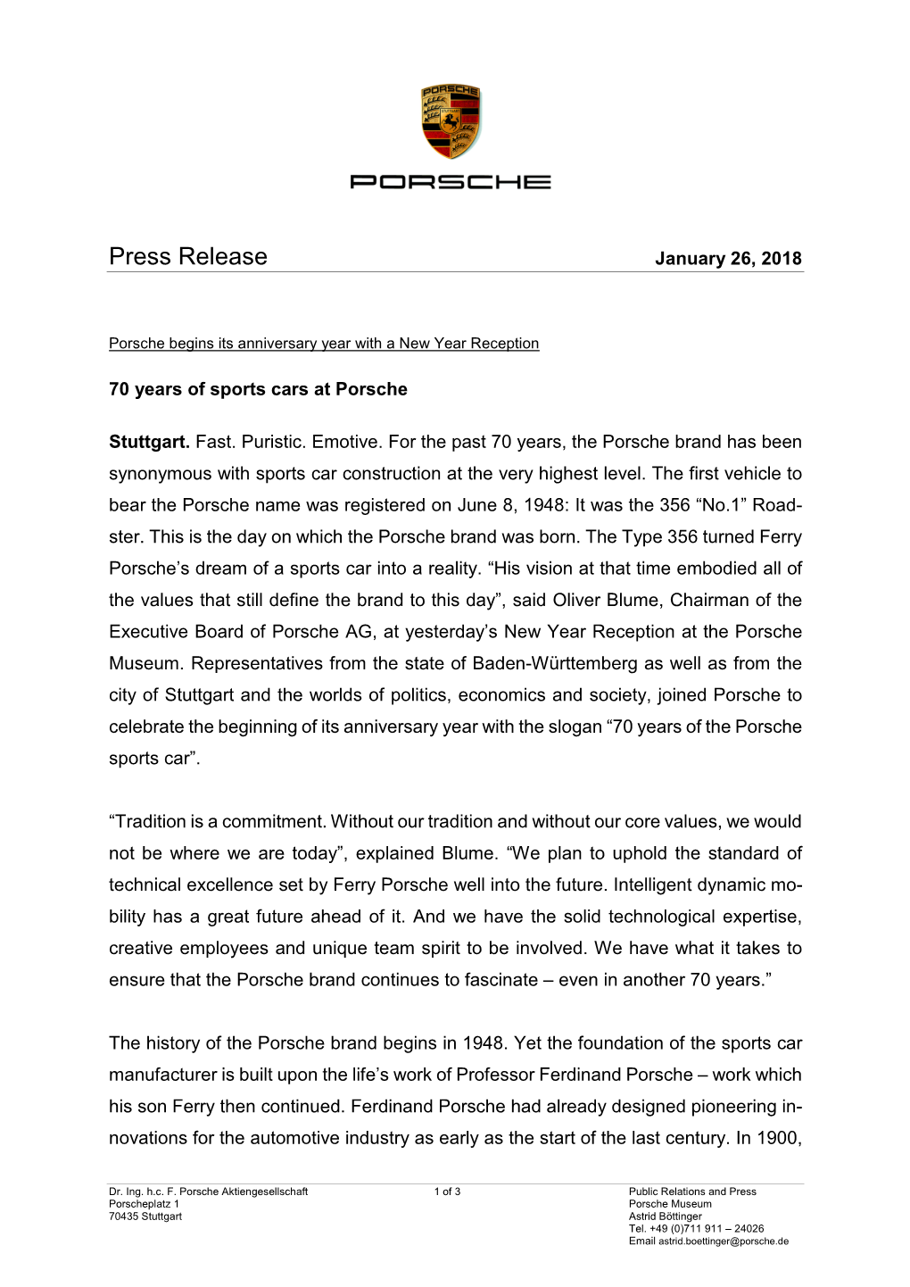 Press Release January 26, 2018