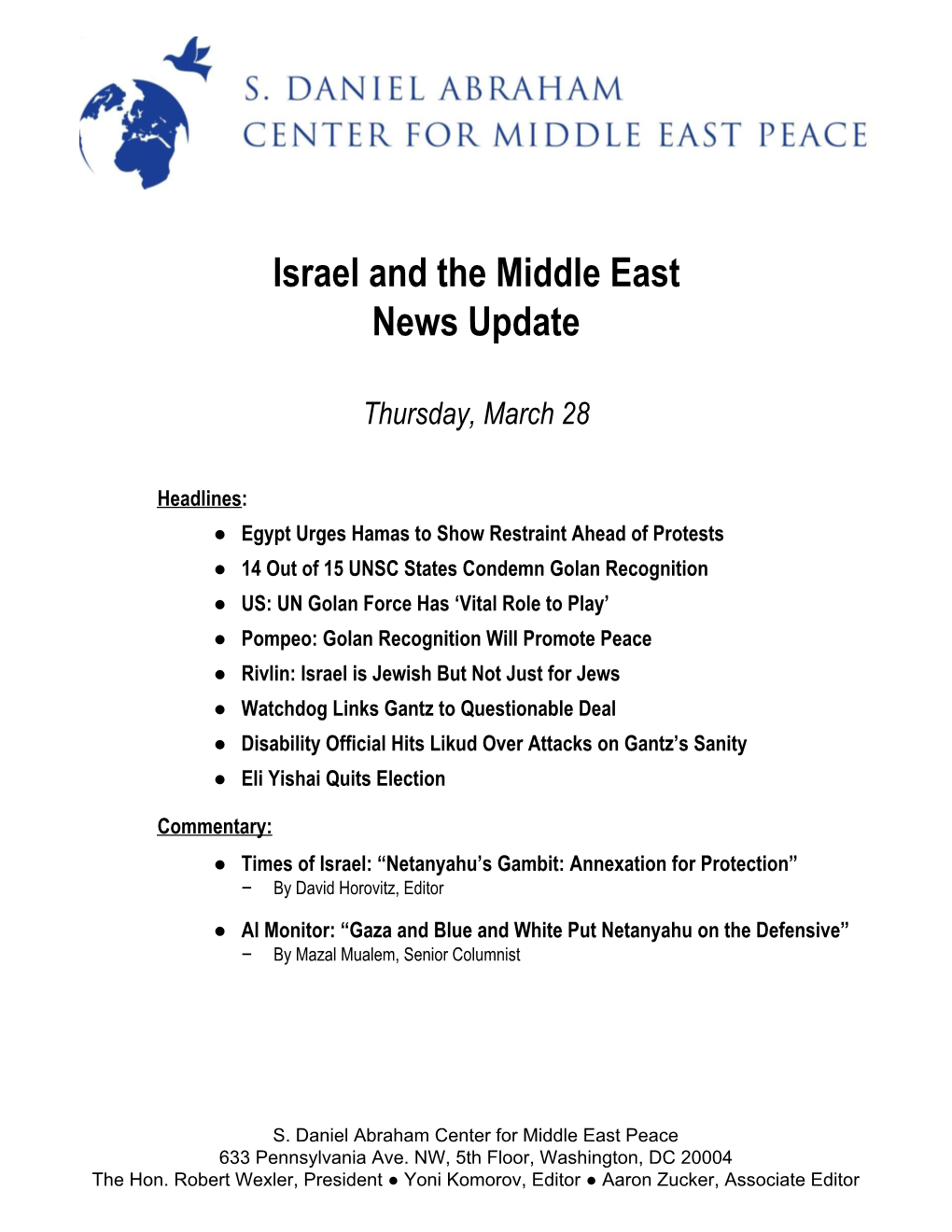 Israel and the Middle East News Update