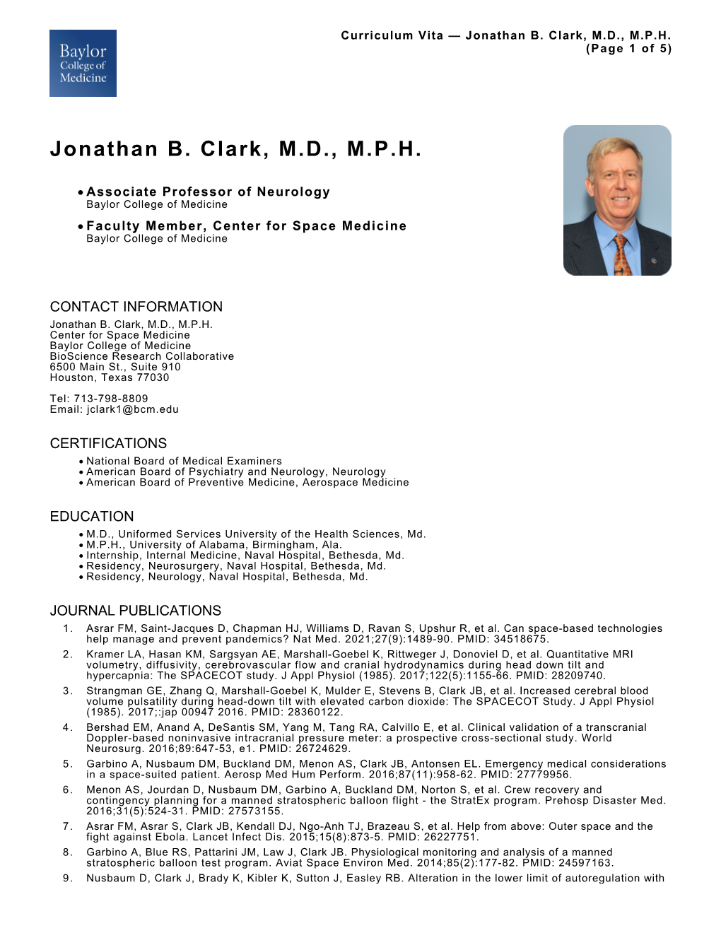 Jonathan B. Clark, M.D., M.P.H. (Page 1 of 5)