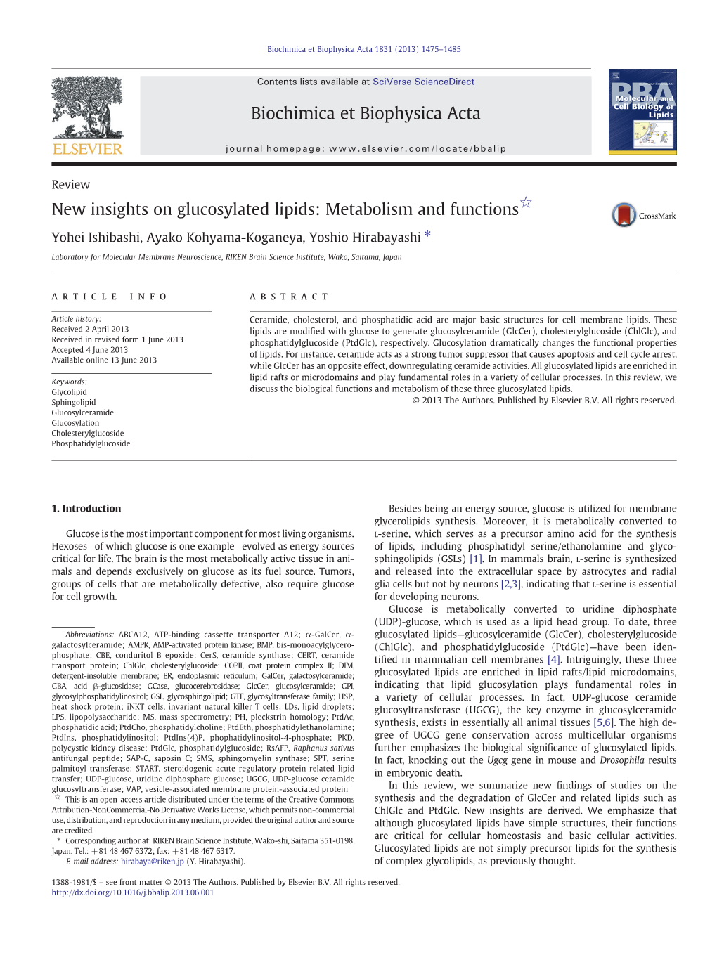 New Insights on Glucosylated Lipids: Metabolism and Functions☆