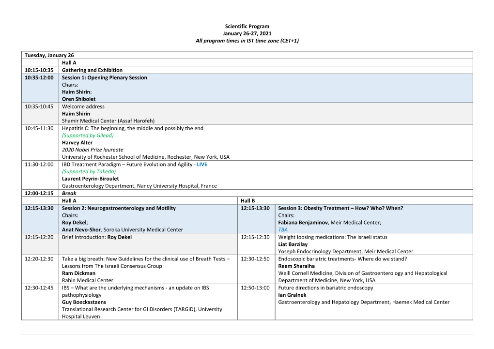 Scientific Program January 26-27, 2021 All Program Times in IST Time Zone (CET+1)