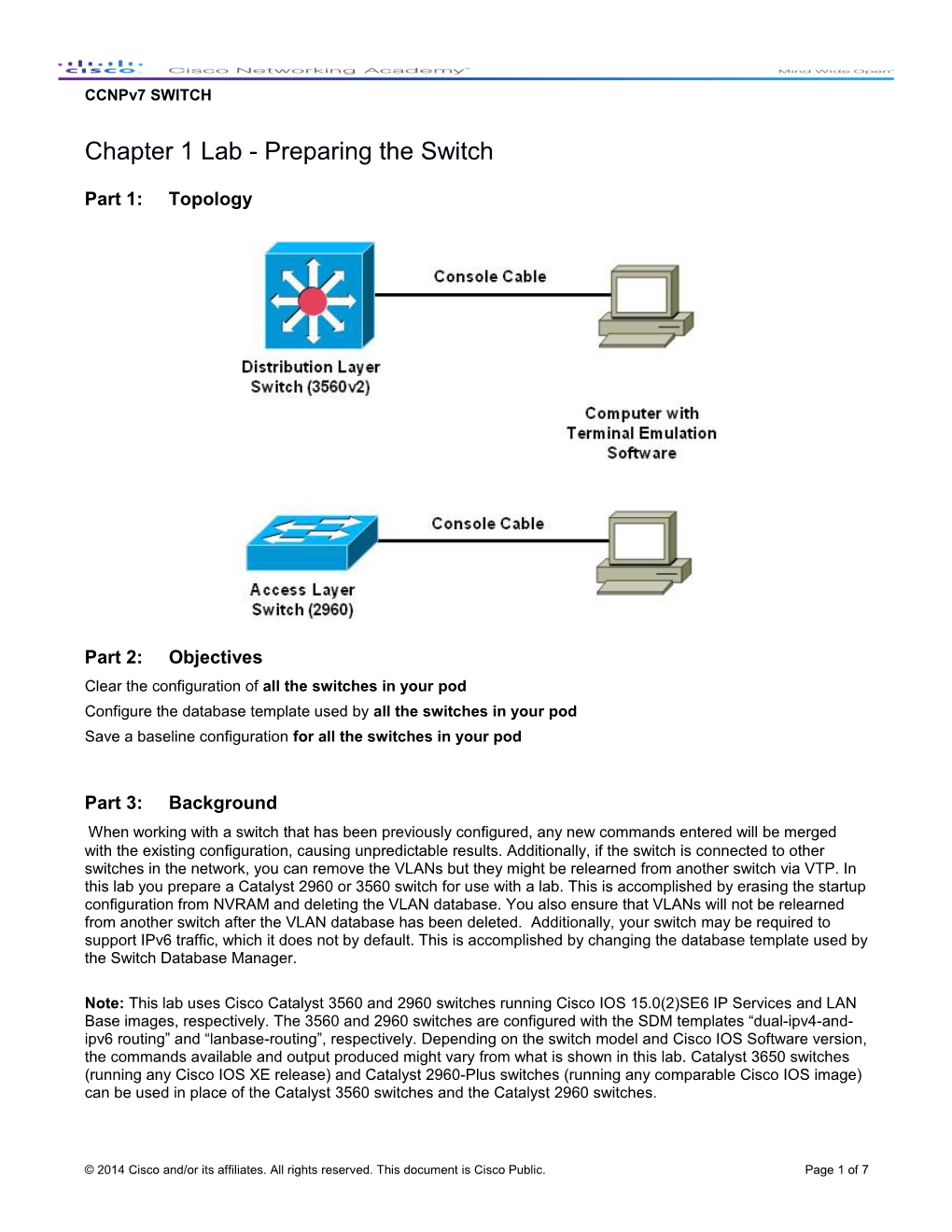 Ccnpv7 SWITCH: Lab 1 Preparing the Switch