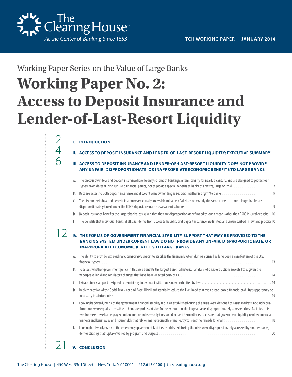 The Clearing House Working Paper No 2 Access to Deposit Insurance