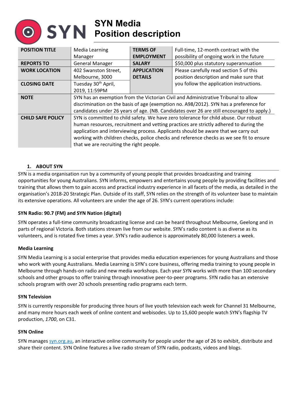 SYN Media Position Description