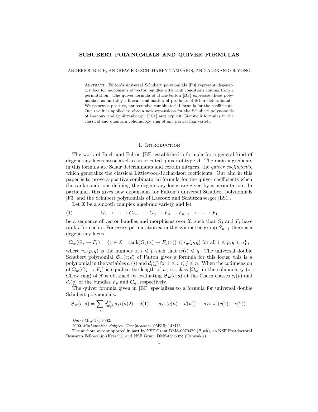 Schubert Polynomials and Quiver Formulas 11