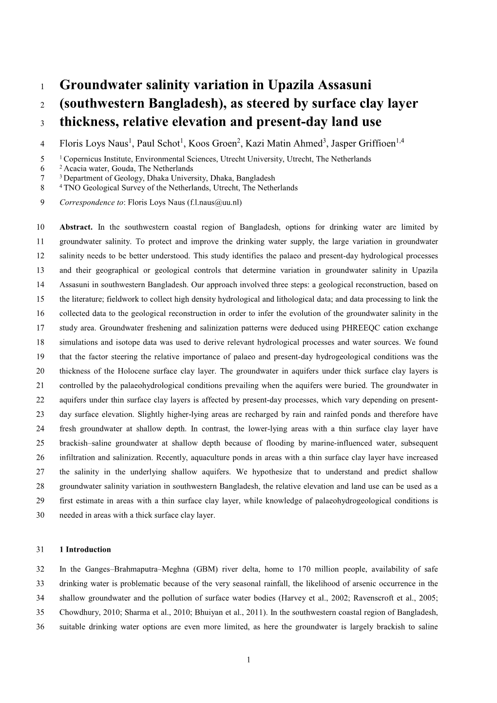 Groundwater Salinity Variation in Upazila Assasuni