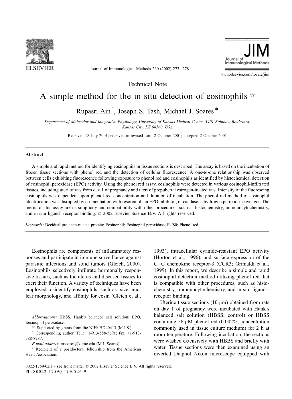 A Simple Method for the in Situ Detection of Eosinophils $