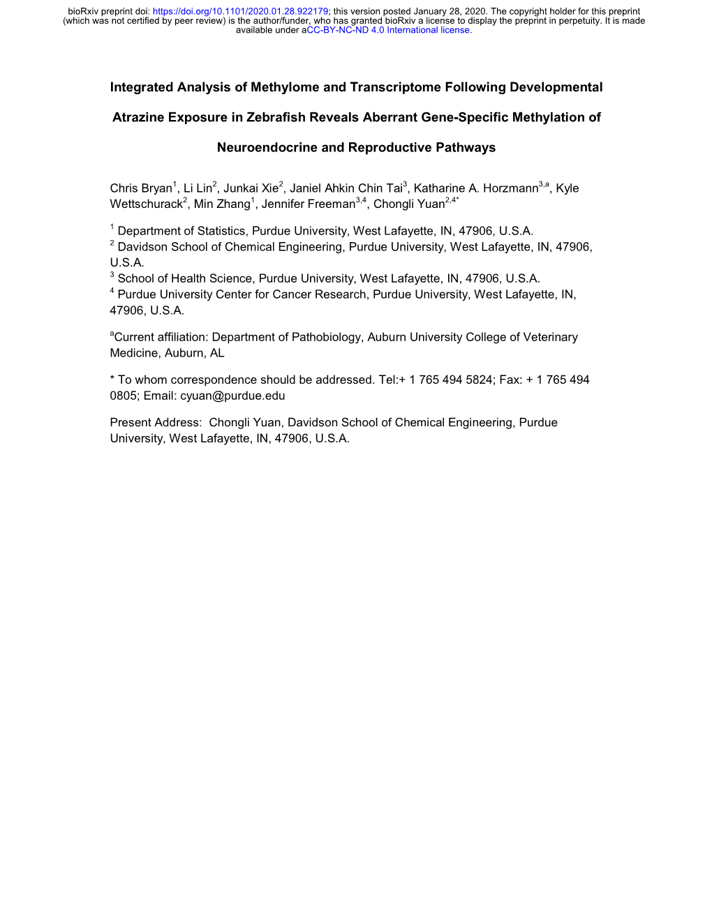 Integrated Analysis of Methylome and Transcriptome Following Developmental